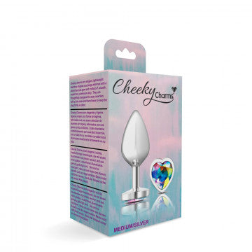 CHEEKY CHARMS HEART CLEAR IRIDESCENT MEDIUM SILVER PLUG