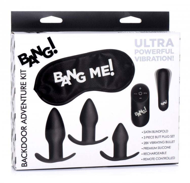 BANG! BACKDOOR ADVENTURE 3PC BUTT PLUG BULLET & BLINDFOLD KIT BLACK