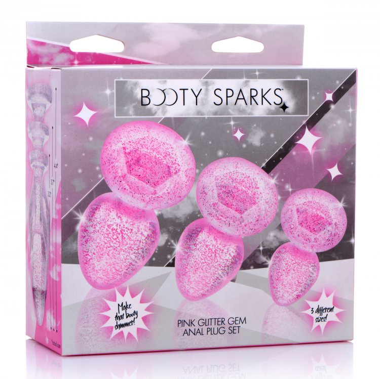BOOTY SPARKS GLITTER GEM ANAL PLUG SET PINK