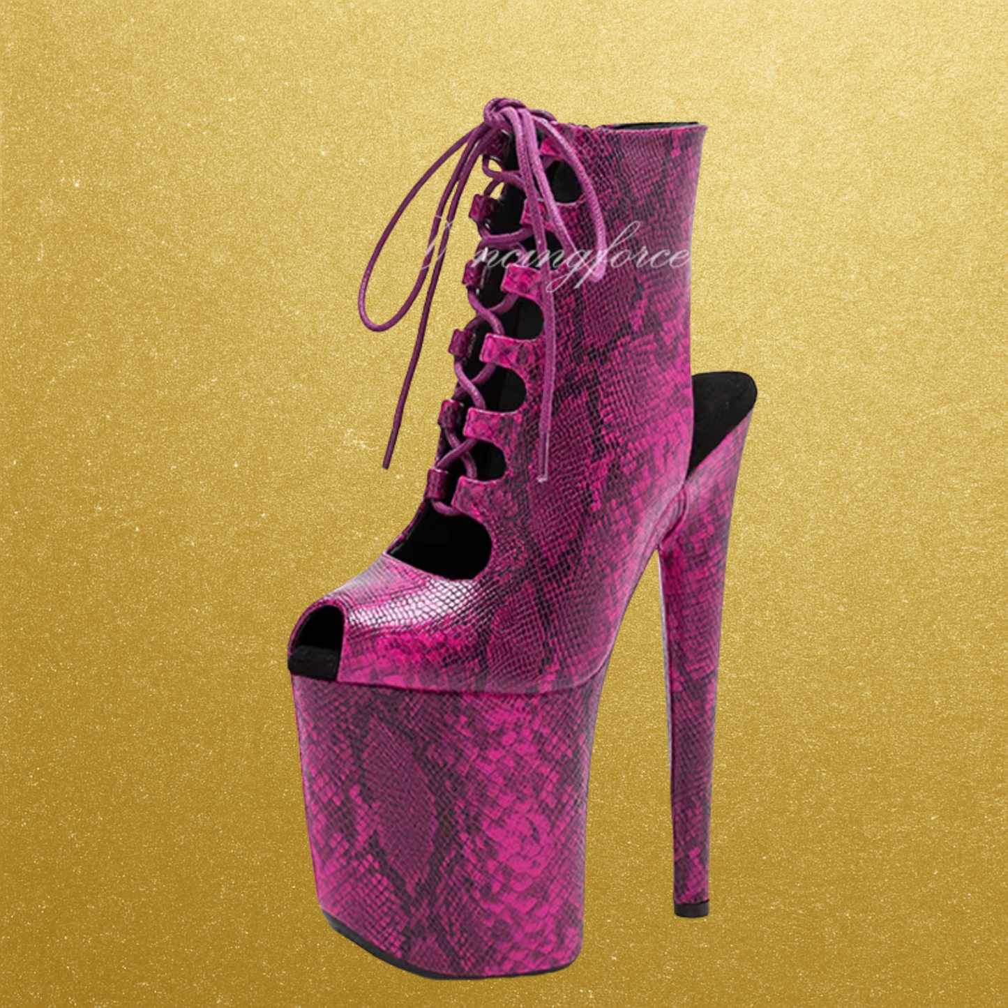 8in Snake Print Gladiator Platform Booties