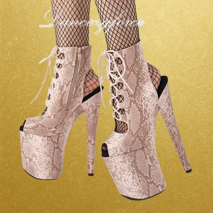 8in Snake Print Gladiator Platform Booties