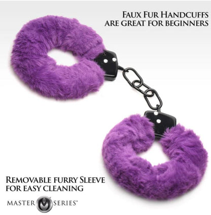 MASTER SERIES CUFFED IN FUR FURRY HANDCUFFS PURPLE