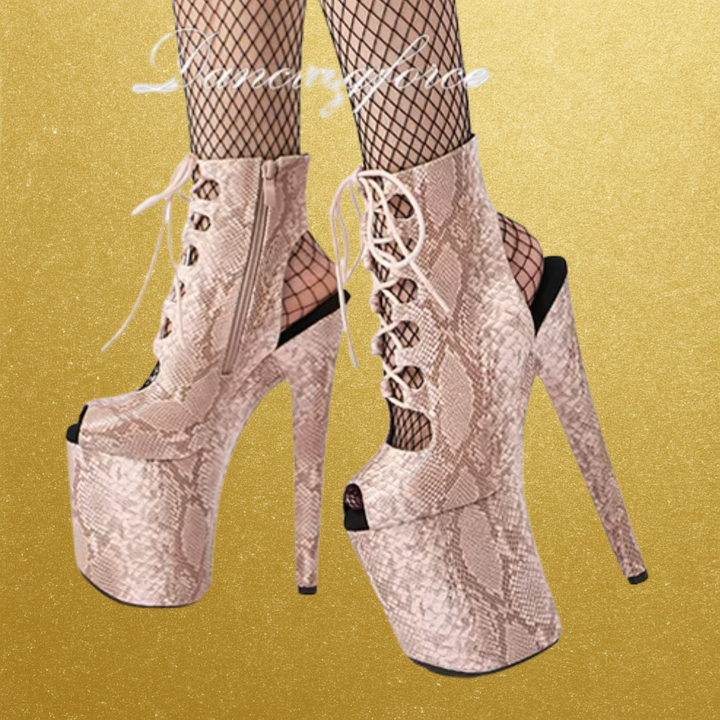 8in Snake Print Gladiator Platform Booties