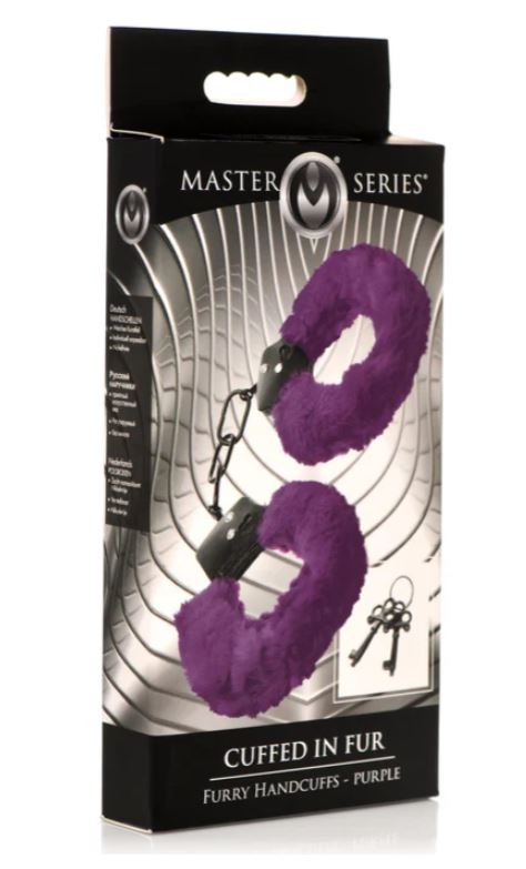 MASTER SERIES CUFFED IN FUR FURRY HANDCUFFS PURPLE
