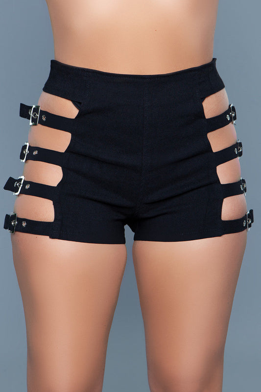 High-Waist Belted Zipper Shorts