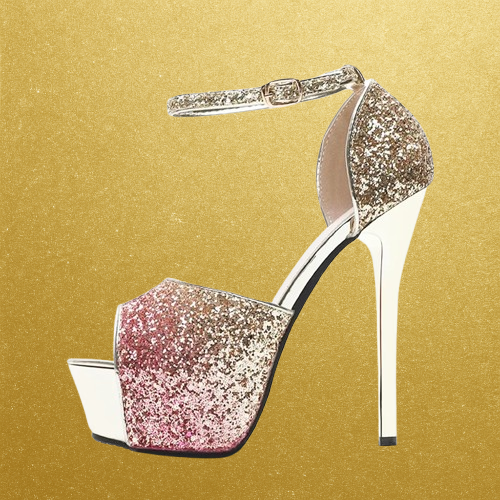 6in Gradient Glitter Peep Toe Heels
