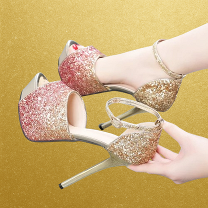 6in Gradient Glitter Peep Toe Heels