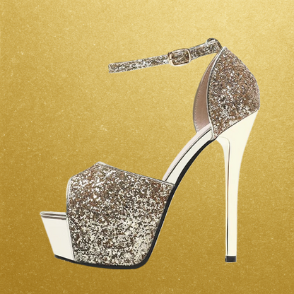 6in Gradient Glitter Peep Toe Heels