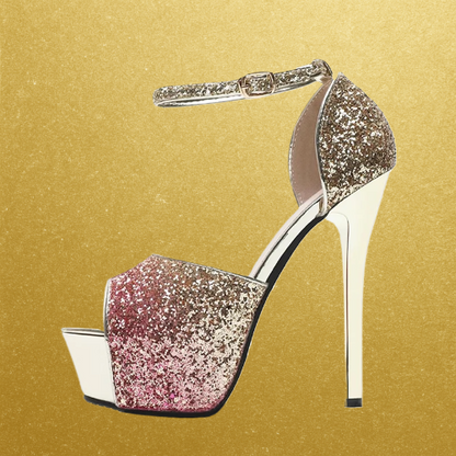 6in Gradient Glitter Peep Toe Heels