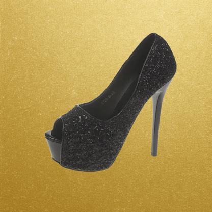 6in Shimmery Peep Toe Platforms Silver and Black