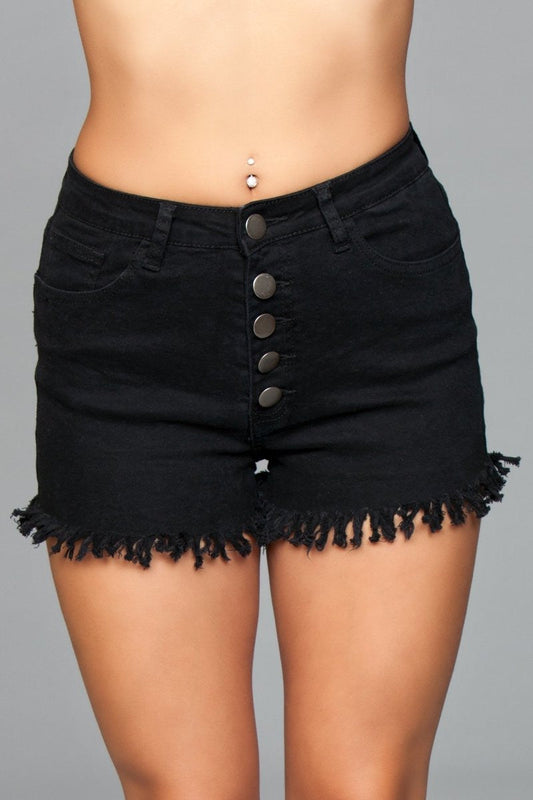 High-Waist Frayed-Hem Pocket Denim Shorts