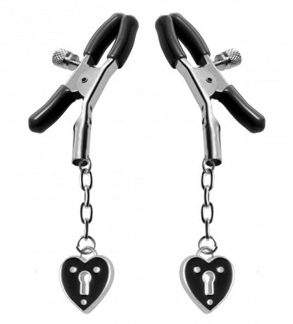 MASTER SERIES CHARMED HEART PADLOCK NIPPLE CLAMPS
