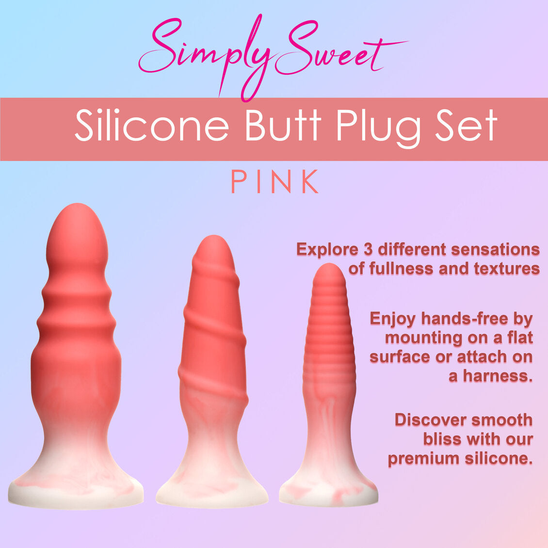 SIMPLY SWEET SILICONE BUTT PLUG SET PINK