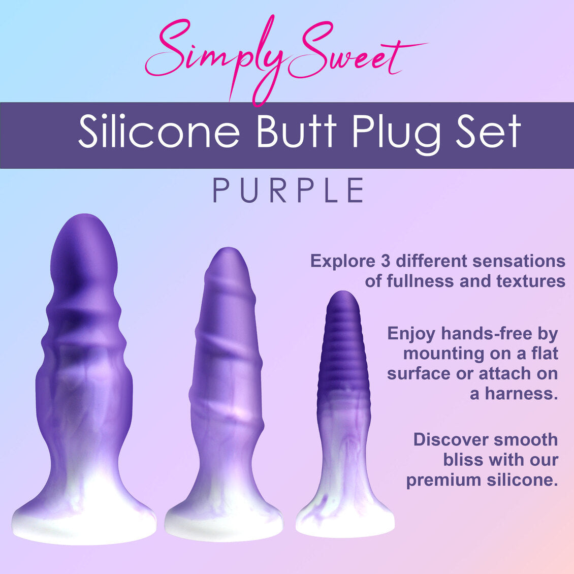 SIMPLY SWEET SILICONE BUTT PLUG SET PURPLE