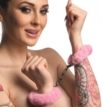 MASTER SERIES CUFFED IN FUR HANDCUFFS PINK