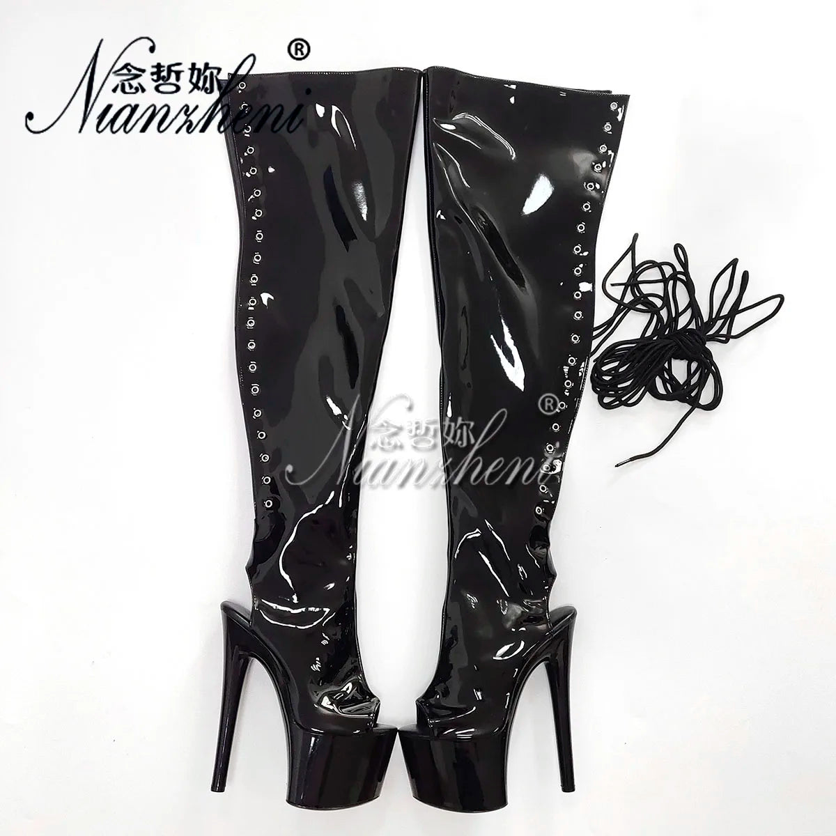 7in Extreme Lace-Up Peep-Toe Platform Boots