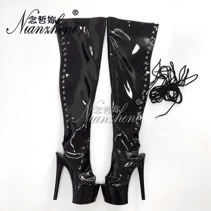 7in Extreme Lace-Up Peep-Toe Platform Boots