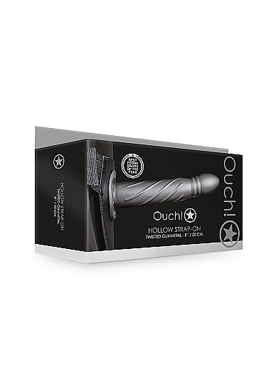 OUCH! TWISTED HOLLOW STRAP-ON 8IN GUNMETAL