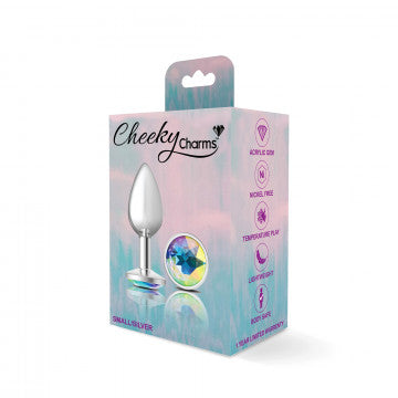 CHEEKY CHARMS ROUND CLEAR IRIDESCENT SMALL SILVER PLUG