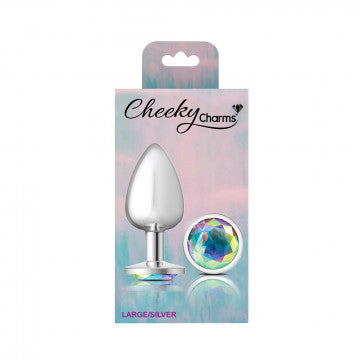 CHEEKY CHARMS ROUND CLEAR IRIDESCENT LARGE SILVER PLUG