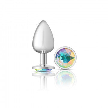 CHEEKY CHARMS ROUND CLEAR IRIDESCENT LARGE SILVER PLUG