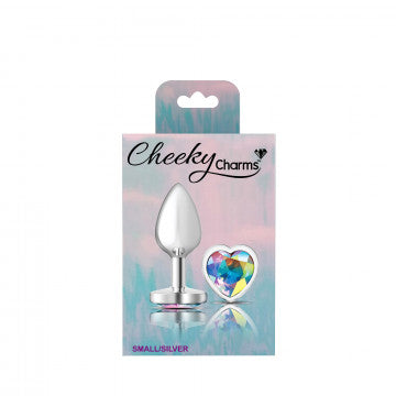 CHEEKY CHARMS HEART CLEAR IRIDESCENT SMALL SILVER PLUG