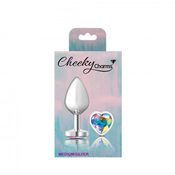 CHEEKY CHARMS HEART CLEAR IRIDESCENT MEDIUM SILVER PLUG