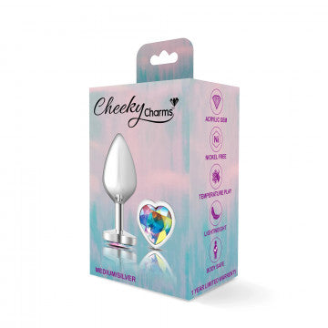 CHEEKY CHARMS HEART CLEAR IRIDESCENT MEDIUM SILVER PLUG
