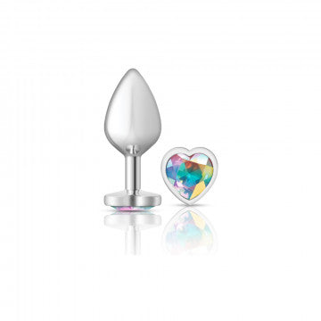 CHEEKY CHARMS HEART CLEAR IRIDESCENT MEDIUM SILVER PLUG