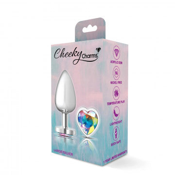 CHEEKY CHARMS HEART CLEAR IRIDESCENT LARGE SILVER PLUG
