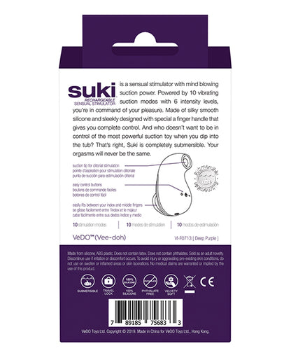 VEDO SUKI RECHARGEABLE SONIC VIBRATING SUCKER DEEP PURPLE