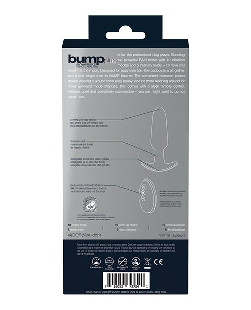 VEDO BUMP PLUS RECHARGEABLE REMOTE CONTROL ANAL VIBE JUST BLACK