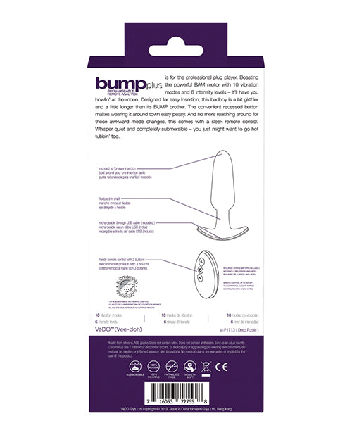 VEDO BUMP PLUS RECHARGEABLE REMOTE CONTROL ANAL VIBE DEEP PURPLE