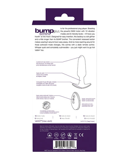 VEDO BUMP PLUS RECHARGEABLE REMOTE CONTROL ANAL VIBE DEEP PURPLE
