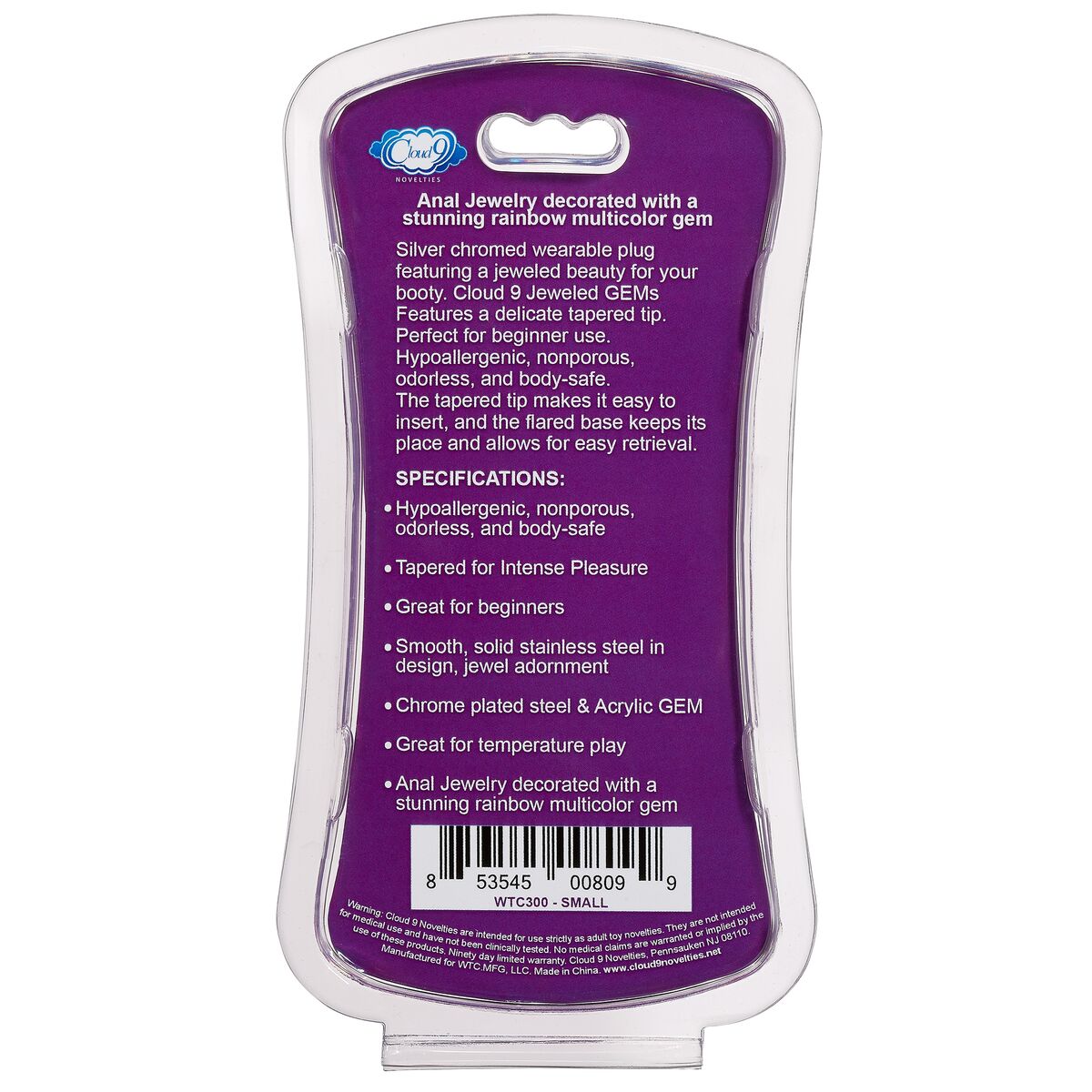 CLOUD 9 GEMS SILVER CHROMED ANAL PLUG SMALL