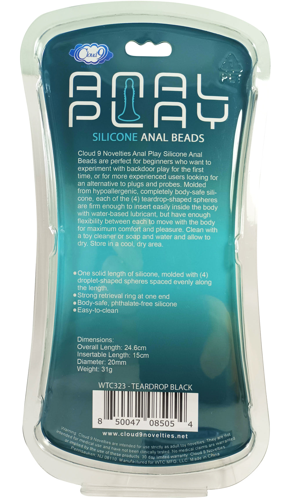 SILICONE ANAL TEARDROP SMALL BLACK