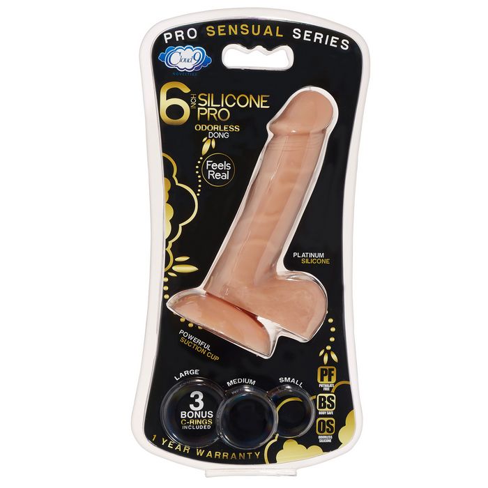 PRO SENSUAL PREMIUM SILICONE DONG W/ 3 C RINGS TAN 6 "