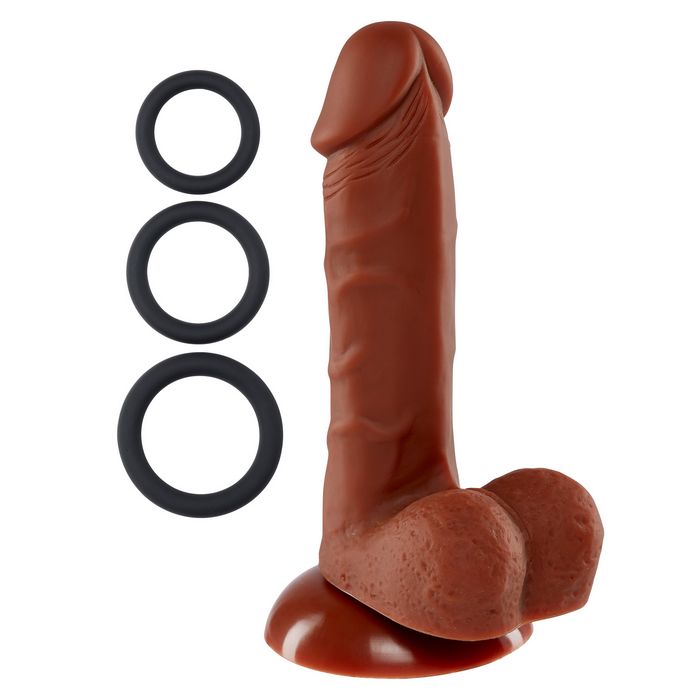PRO SENSUAL PREMIUM SILICONE DONG W/ 3 C RINGS BROWN 6 "