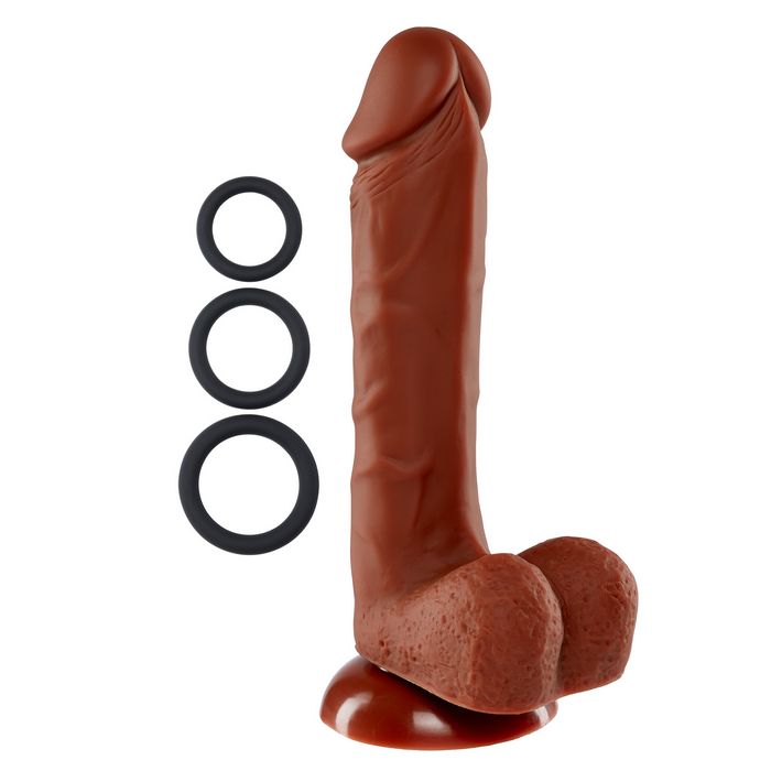 PRO SENSUAL PREMIUM SILICONE DONG W/ 3 C RINGS BROWN 8 "