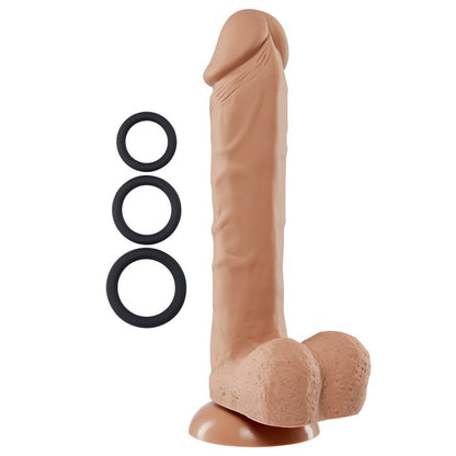 PRO SENSUAL PREMIUM SILICONE DONG W/ 3 C RINGS TAN 9 "