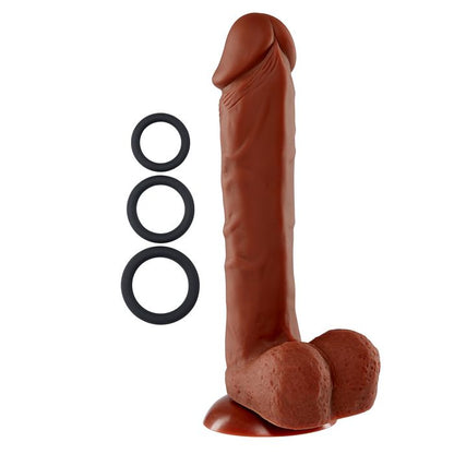 PRO SENSUAL PREMIUM SILICONE DONG W/ 3 C RINGS BROWN 9 "