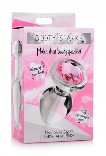 BOOTY SPARKS PINK GEM GLASS ANAL PLUG LARGE