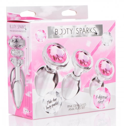 BOOTY SPARKS PINK GEM GLASS ANAL PLUG SET