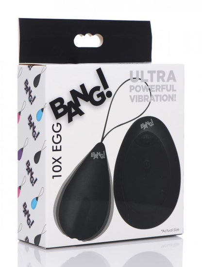 BANG! 10X VIBRATING SILICONE EGG W/ REMOTE BLACK