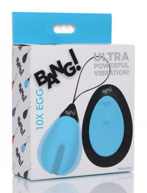BANG! 10X VIBRATING SILICONE EGG W/ REMOTE BLUE