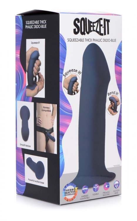 SQUEEZE-IT SQUEEZABLE THICK PHALLIC DILDO- BLUE