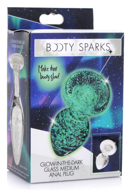 BOOTY SPARKS GLOW-IN-THE-DARK GLASS ANAL PLUG MEDIUM