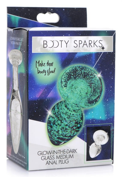 BOOTY SPARKS GLOW-IN-THE-DARK GLASS ANAL PLUG MEDIUM