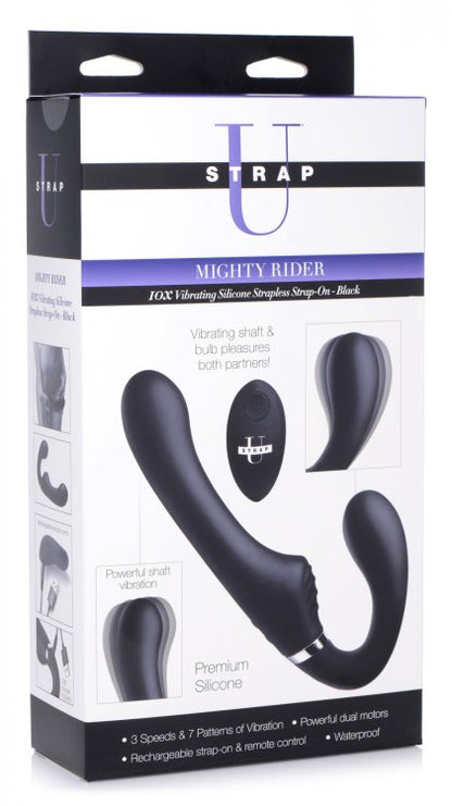 STRAP U MIGHTY RIDER 10X VIBRATING STRAPLESS STRAP-ON BLACK