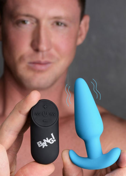 BANG! 21X VIBRATING SILICONE BUTT PLUG W/ REMOTE BLUE